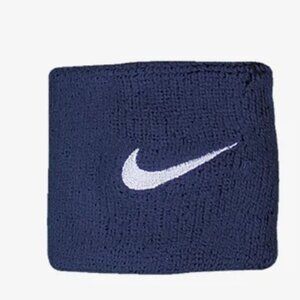 Nike Swoosh Wristbands Absorbent Terry Cotton Blend Sports Sweatbands Navy 2Pcs